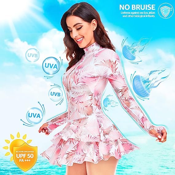 Rash Guard for Women, Long Sleeve Swimsuits UV UPF 50+ Swim Shirt