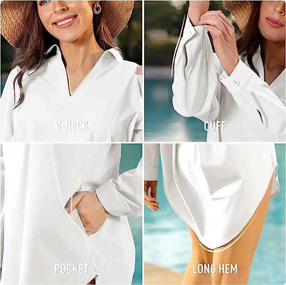 Women's UPF 50+ Long Sleeve Sun Shirt Beach Coverup Swimwear