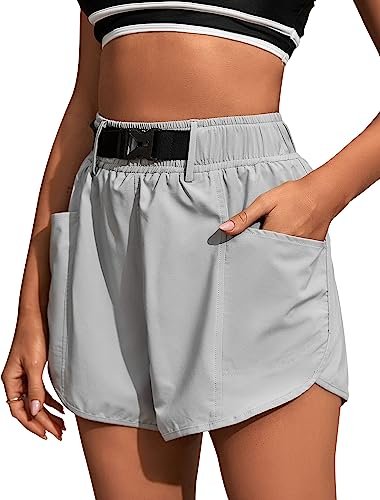 Women's Running Shorts Elastic High Waist Shorts Pocket Quick Dry Athletic Shorts