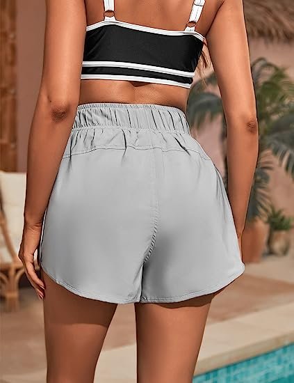 Women's Running Shorts Elastic High Waist Shorts Pocket Quick Dry Athletic Shorts